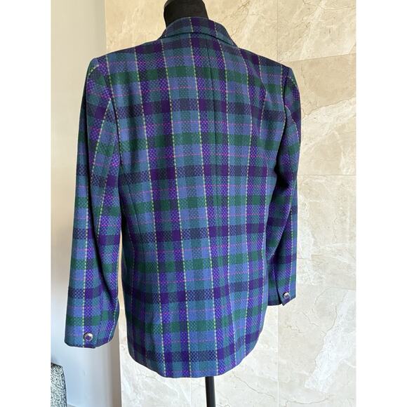 Vintage Pendleton Wool Blazer Petite 12 Purple Plaid Holiday Hostess USA 80s - Picture 7 of 10